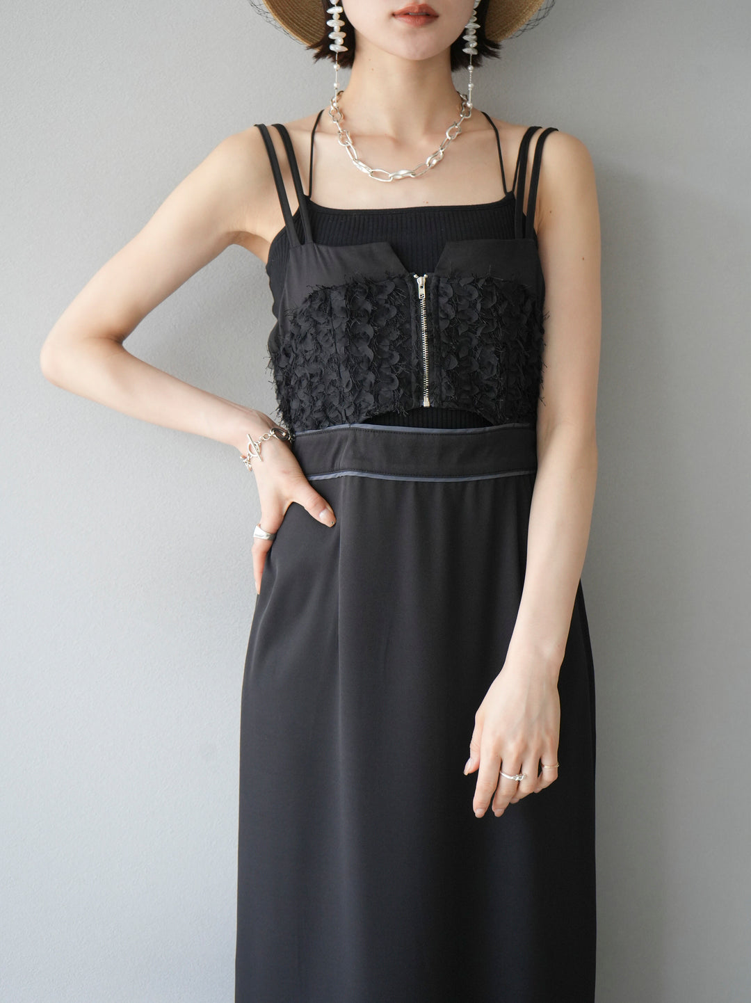 [Pre-order] Jacquard bustier design dress/Black