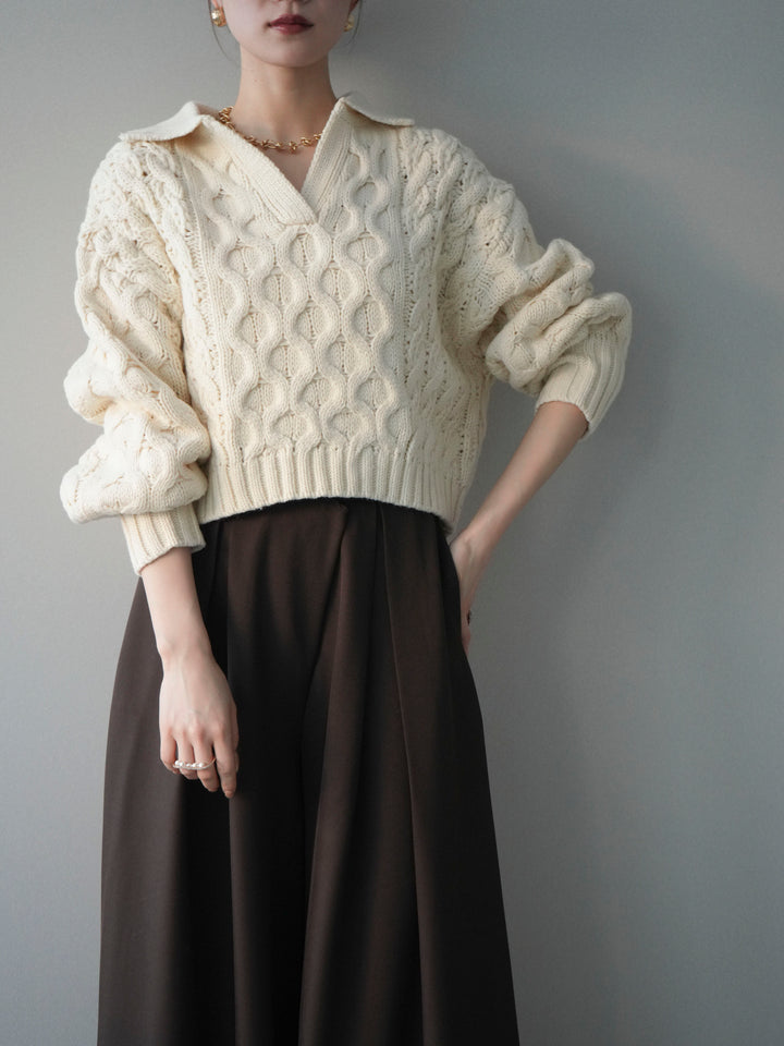 [予約]バルキーケーブルクロップド開襟プルオーバー/ivory
