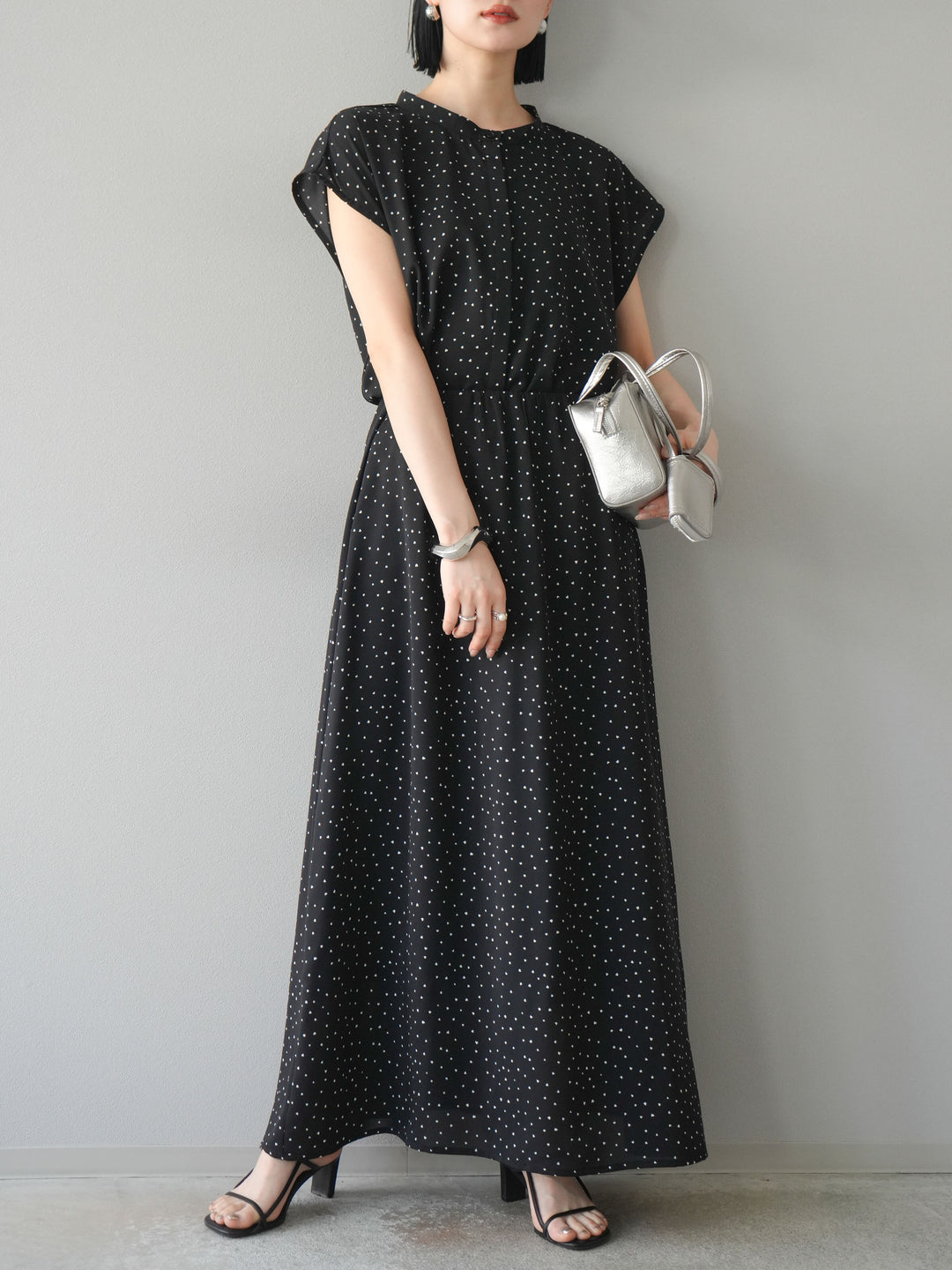 [予約]ハートドットフレアロングスカート/ブラック