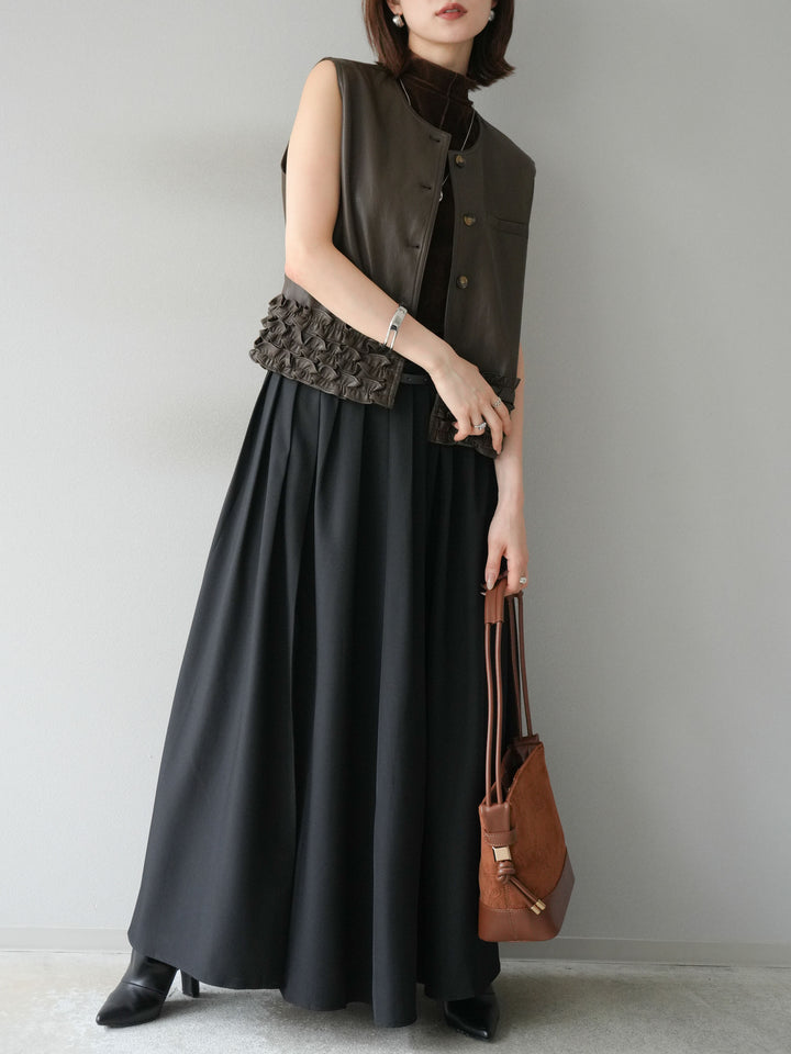 [予約]エステルプリーツスリットスカート/ブラック