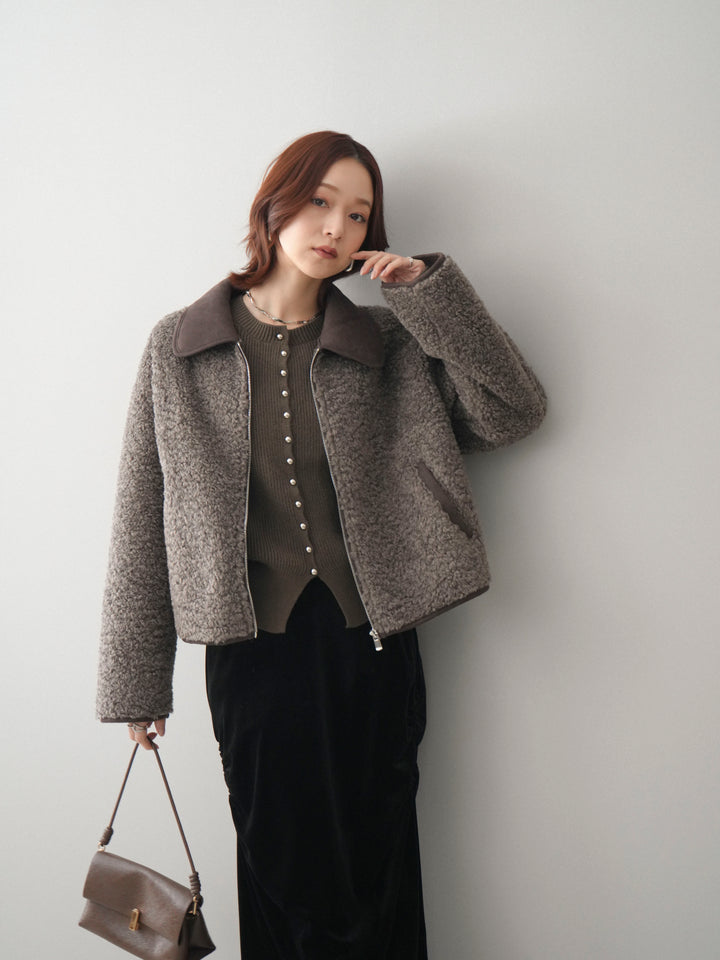 [予約]スエード襟ボアショートジャケット/brown