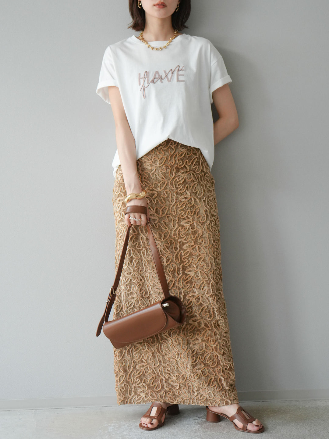 [予約]パイピングフラワーシアーベロアスカート/ベージュ