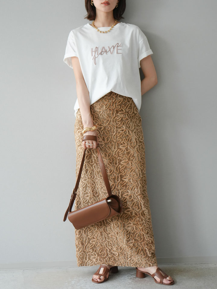 [予約]パイピングフラワーシアーベロアスカート/ベージュ