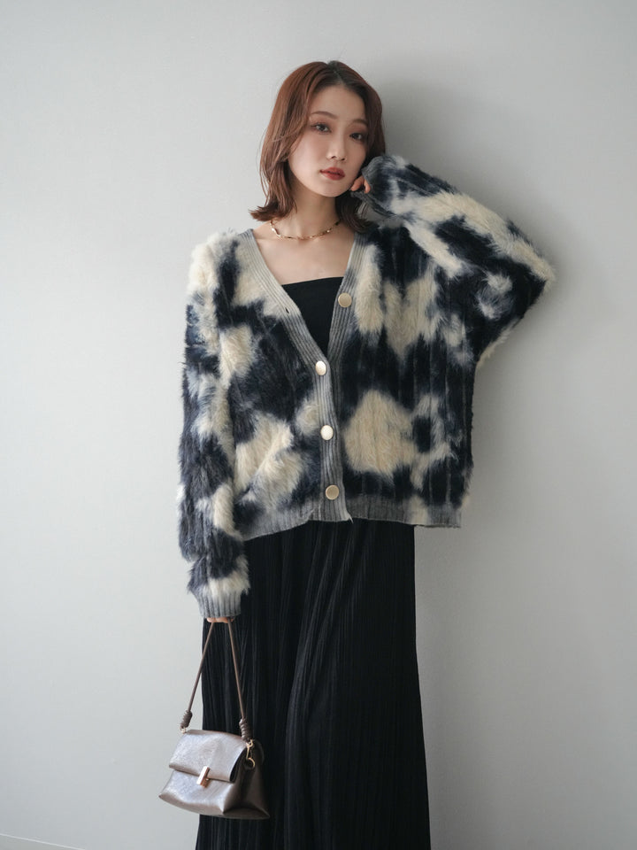 [予約]ニュアンス柄シャギーニットカーディガン/khaki