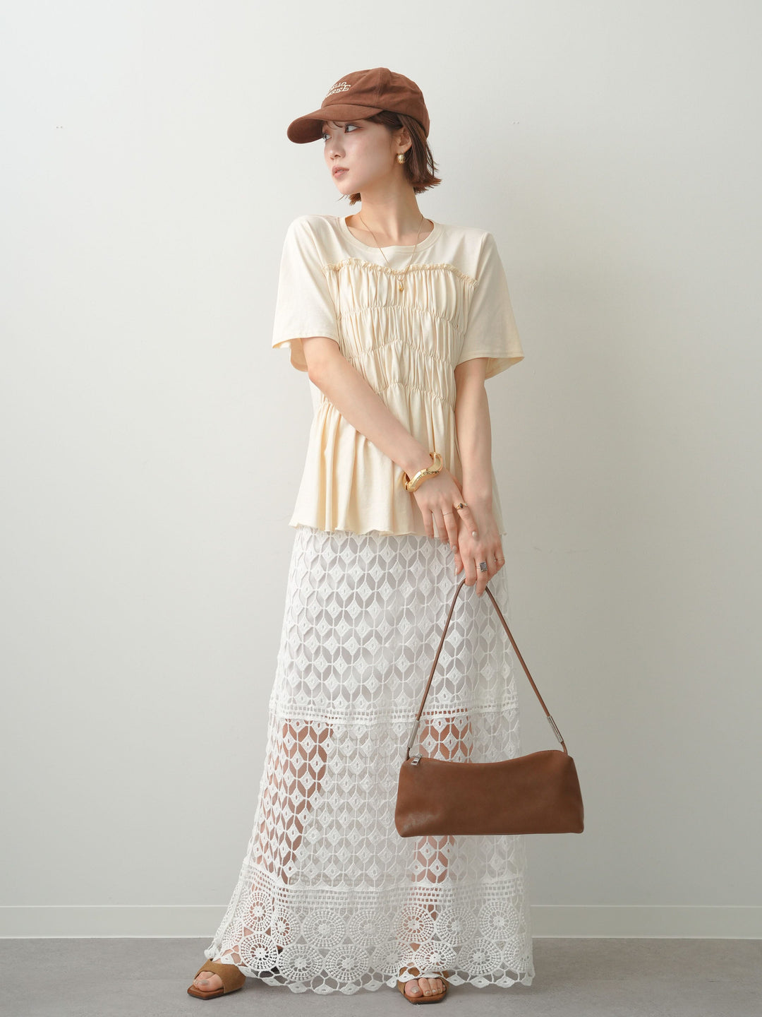 [SET]クールタッチシャーリングTEE+クロシェレースIラインスカート(2set)
