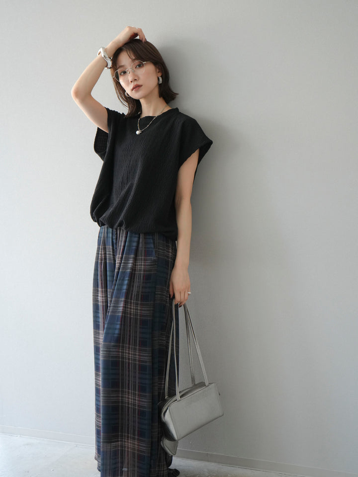 【預購】抽繩下擺提花套頭衫/黑色