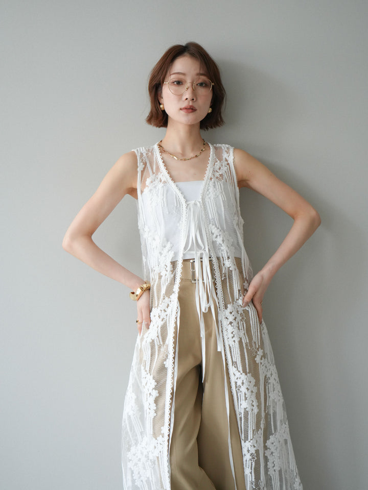 【預購】設計師蕾絲長裙配馬甲 / 白色