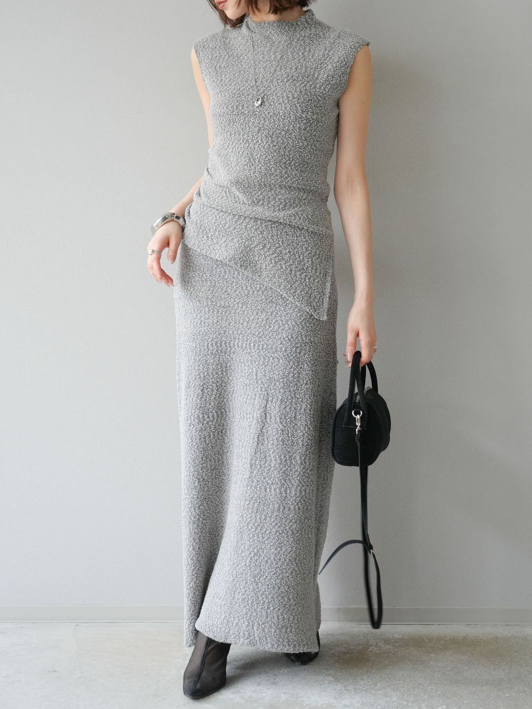 [予約]ブークレアシメニットノースリーブトップス/グレー