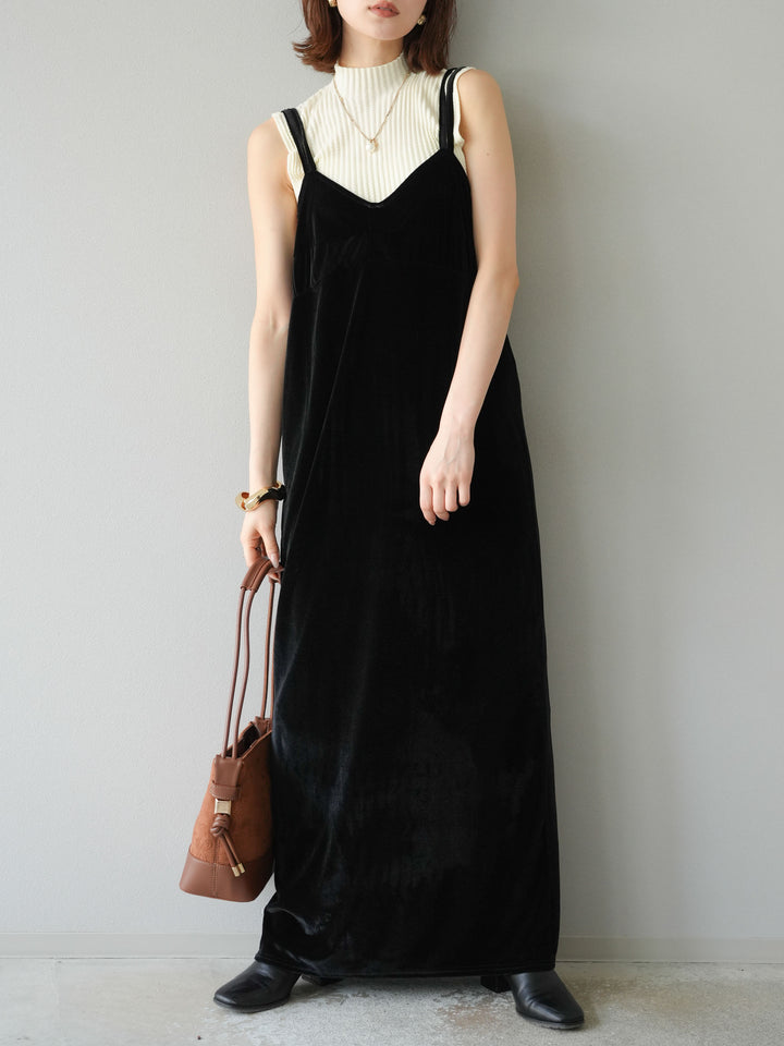 [予約]ベロアビスチェキャミワンピース/ブラック