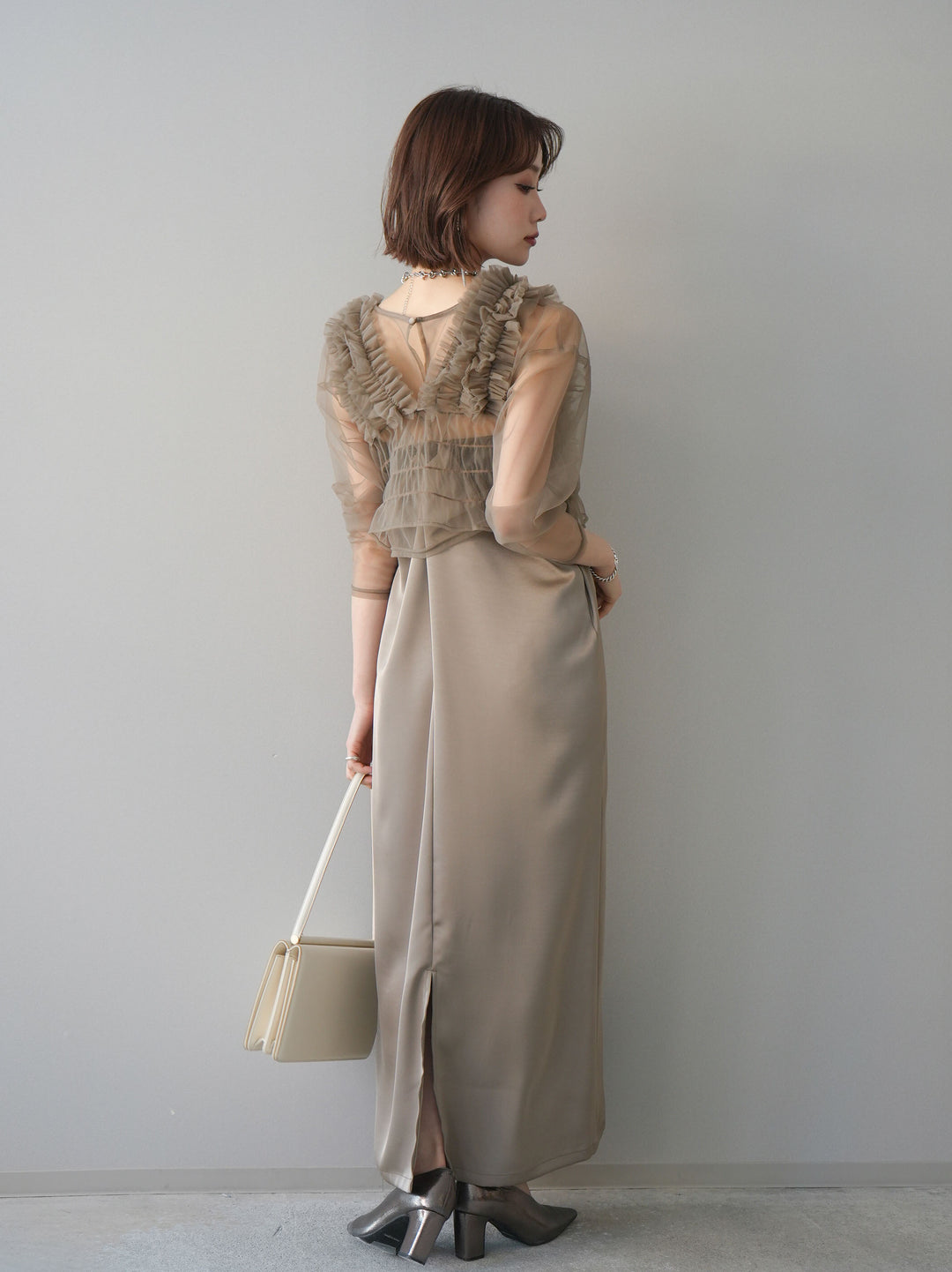 [予約]チュールフリルアンサンブルキャミソールドレス 3点SET/beige