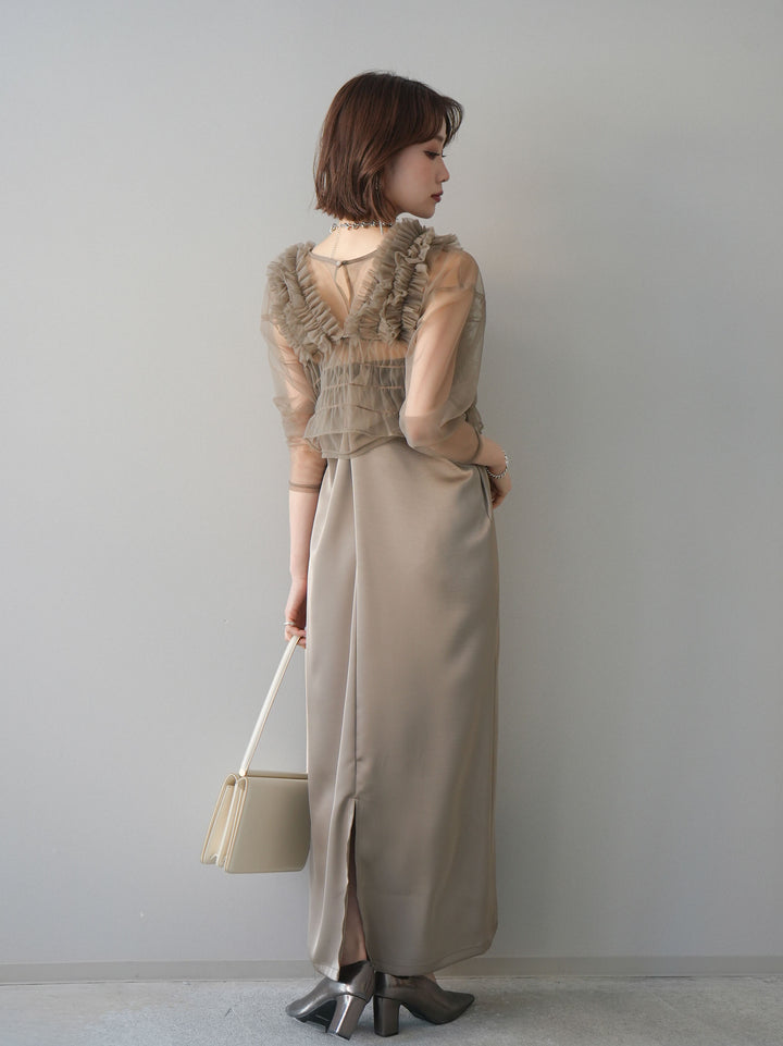 [予約]チュールフリルアンサンブルキャミソールドレス 3点SET/beige