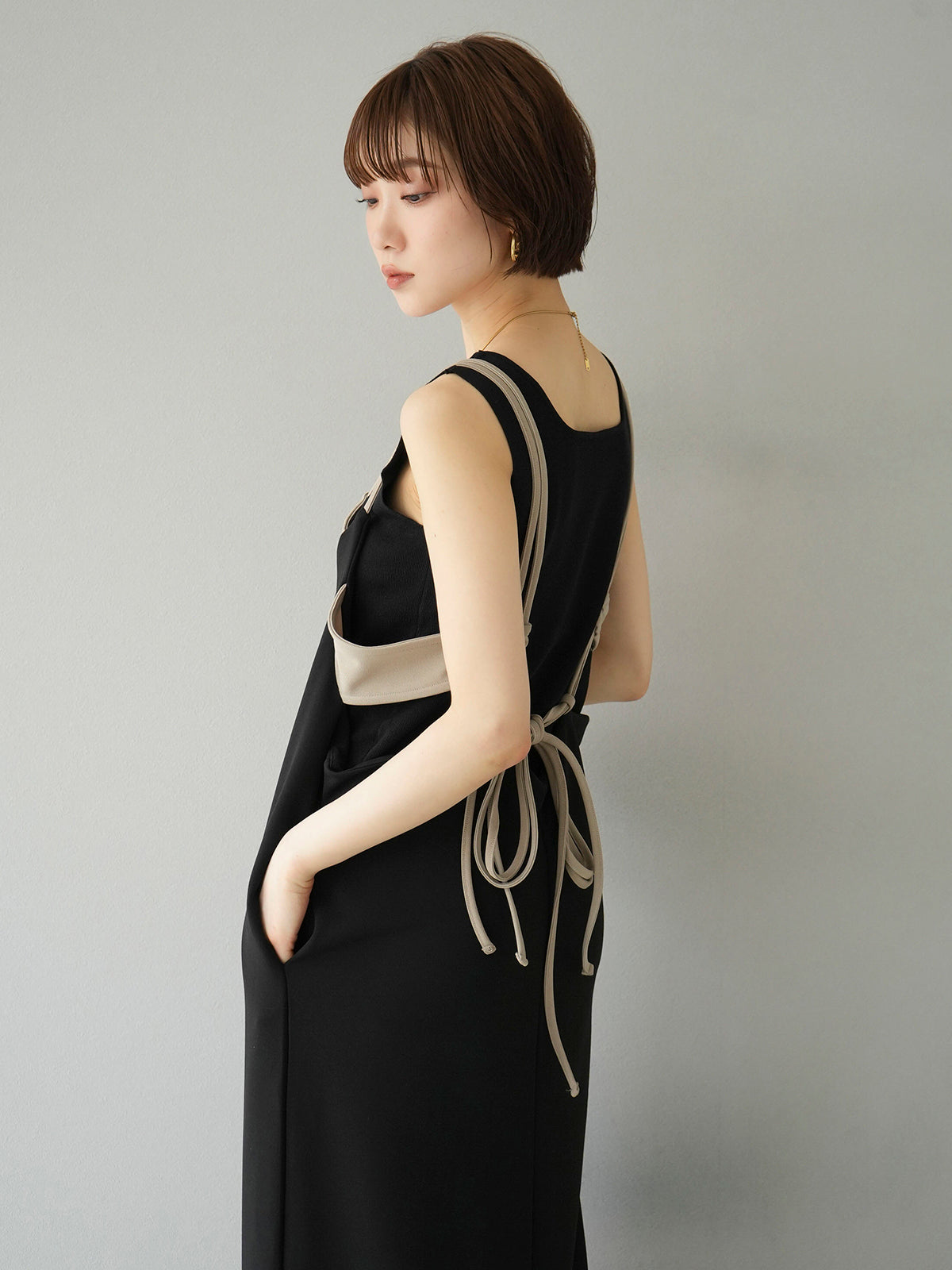 SET]バイカラーレイヤードデザインキャミワンピース+スクエアサマー