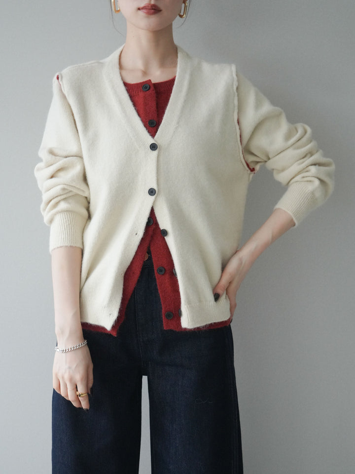 [予約]配色レイヤードニットカーディガン/ apricot