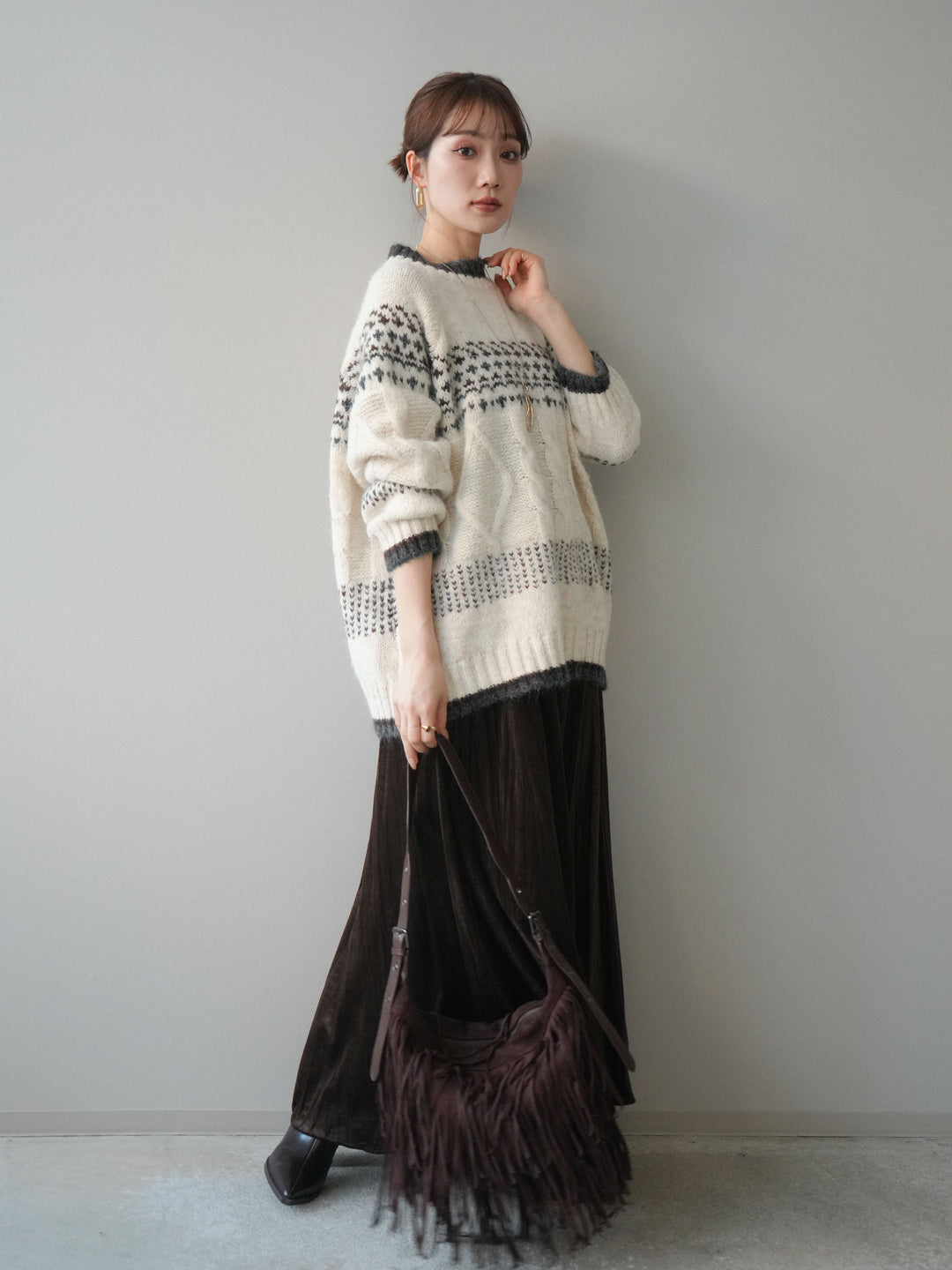 [予約]ワッシャーベロアプリーツスカート/brown