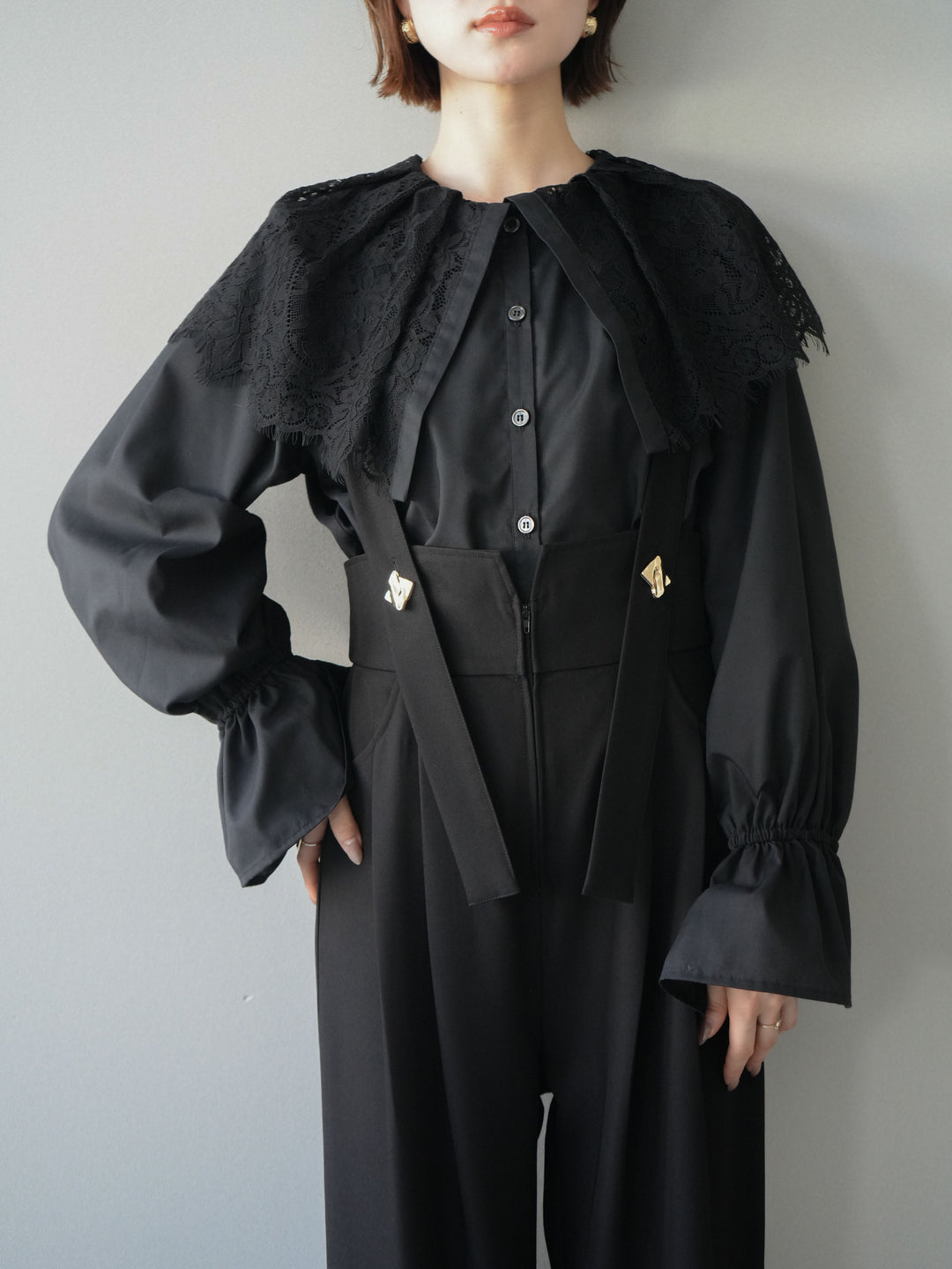 [予約]ビッグレースカラーブラウス/black