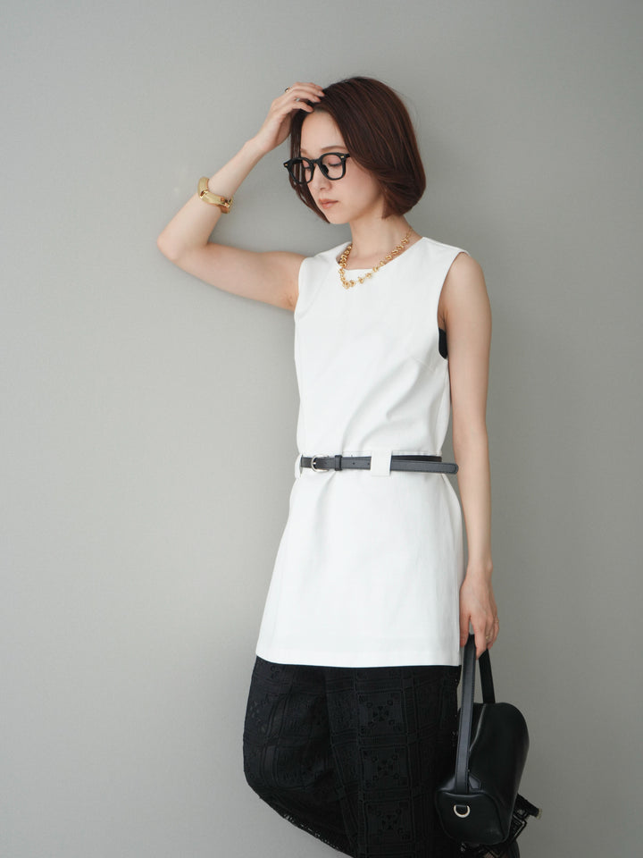 [予約]ベルト付リネンライクノースリチュニック/white