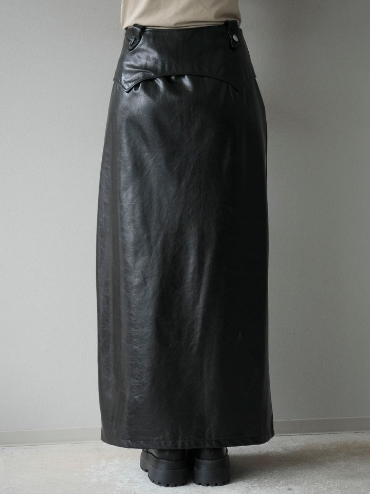 [予約]ベルトデザインレザータッチZIPタイトスカート/ブラック