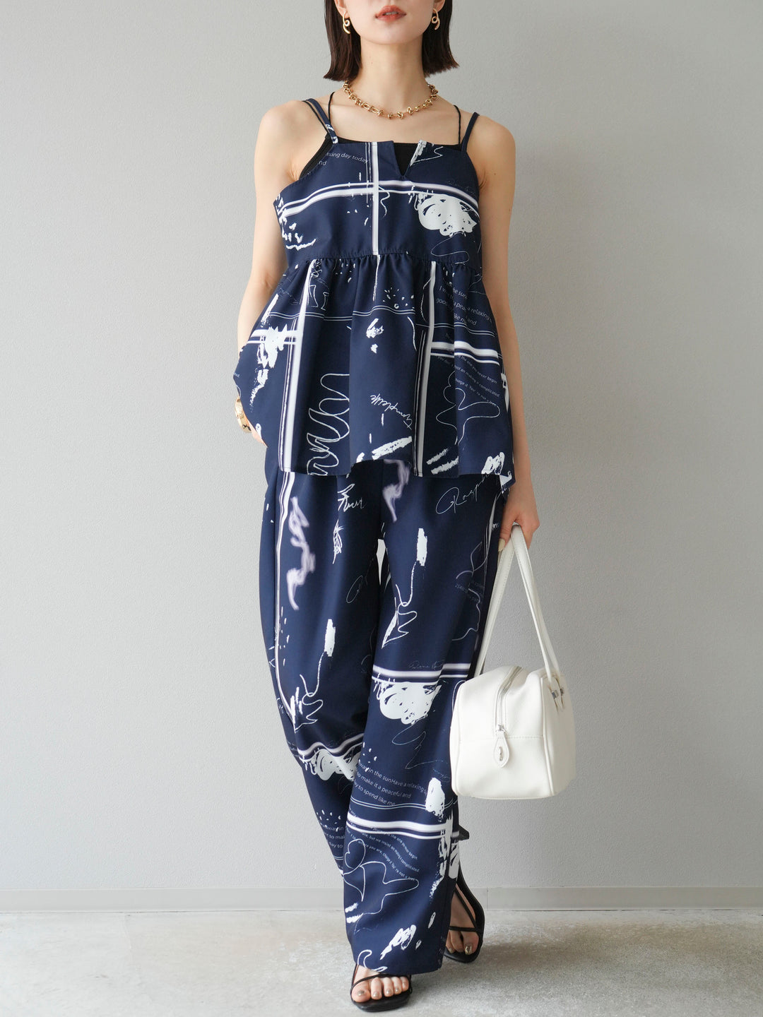 [予約]ペイント柄タックパンツ/ネイビー