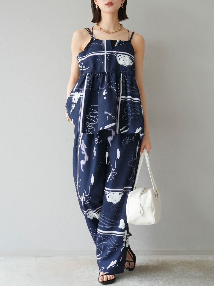 [予約]ペイント柄タックパンツ/ネイビー