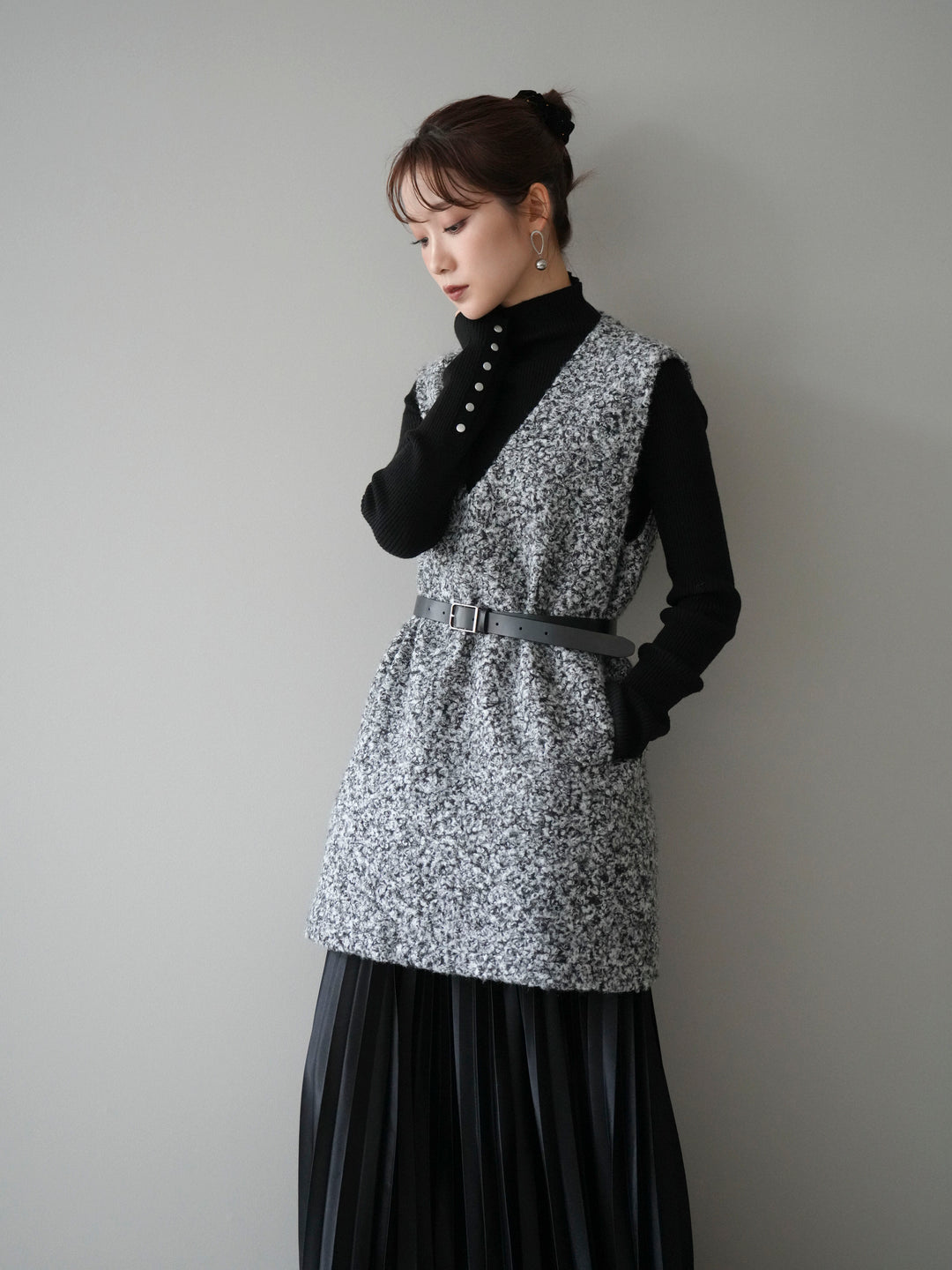 [予約]ミックスループヤーンニットミニワンピース/gray