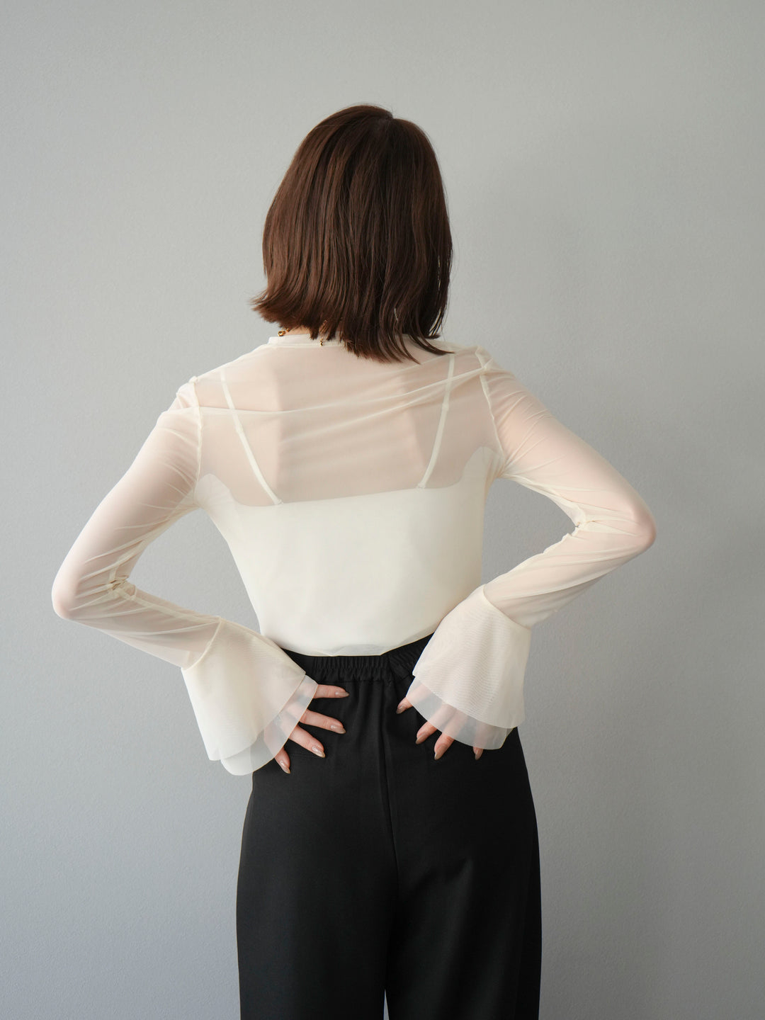 [予約]フレアロングスリーブパワーメッシュトップス/アイボリー