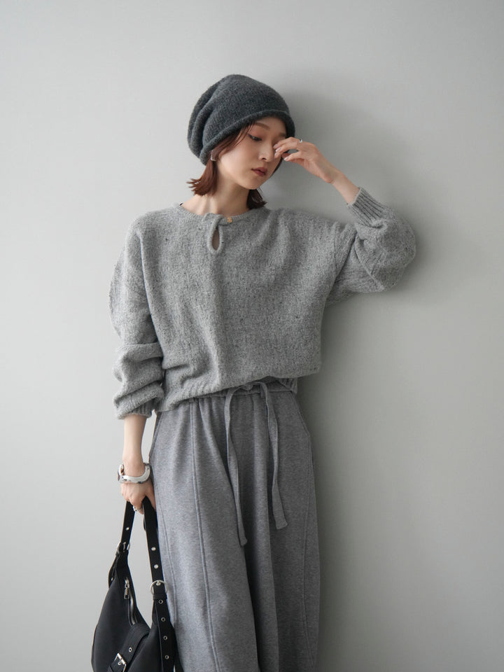 [予約]ツイストネックラメネップヤーンニットプルオーバー/gray