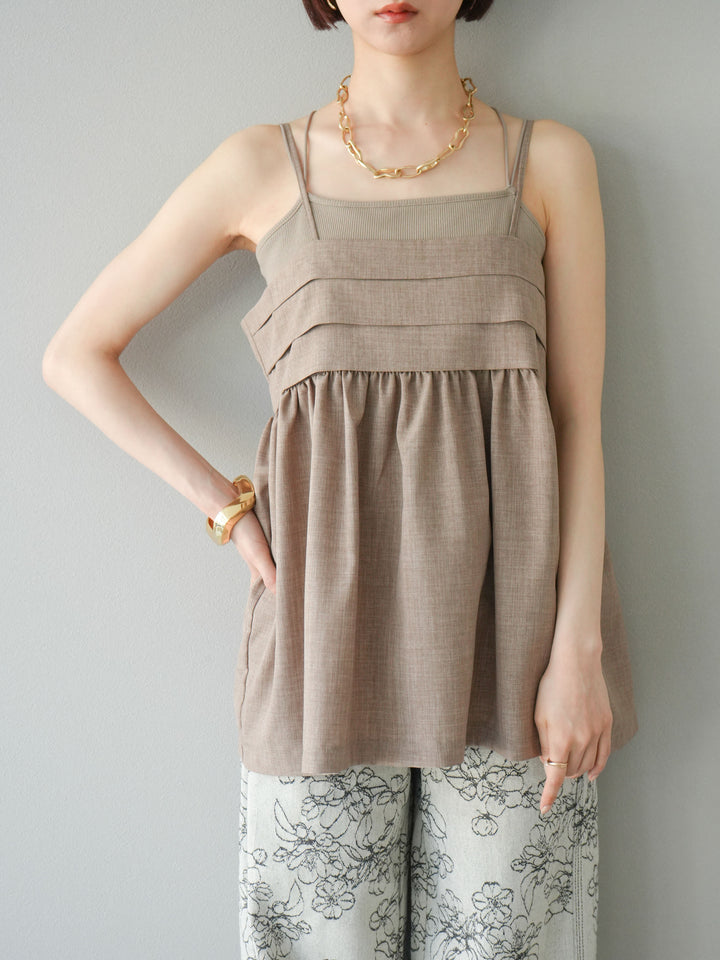 [訂位] 仿亞麻緊身設計吊帶背心/灰褐色