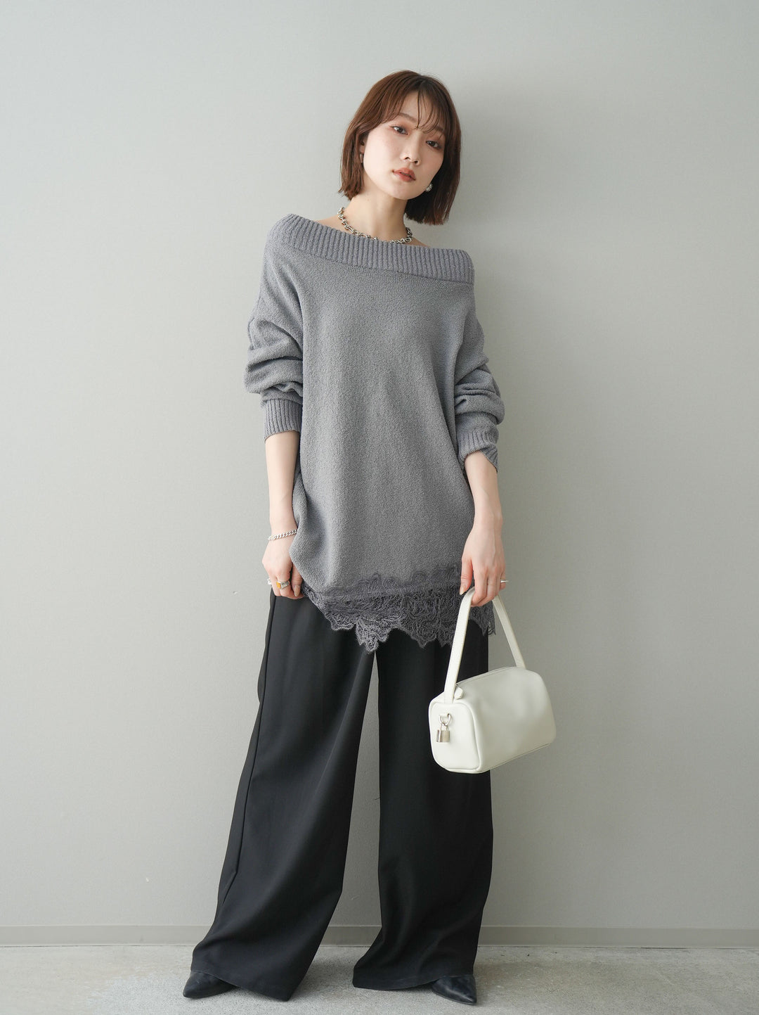 [予約]ベルト付キーホルダーモチーフワイドパンツ/black