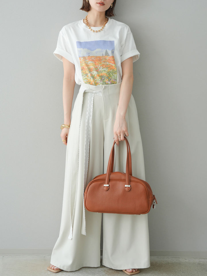 【預購】花朵照片T卹/米白色