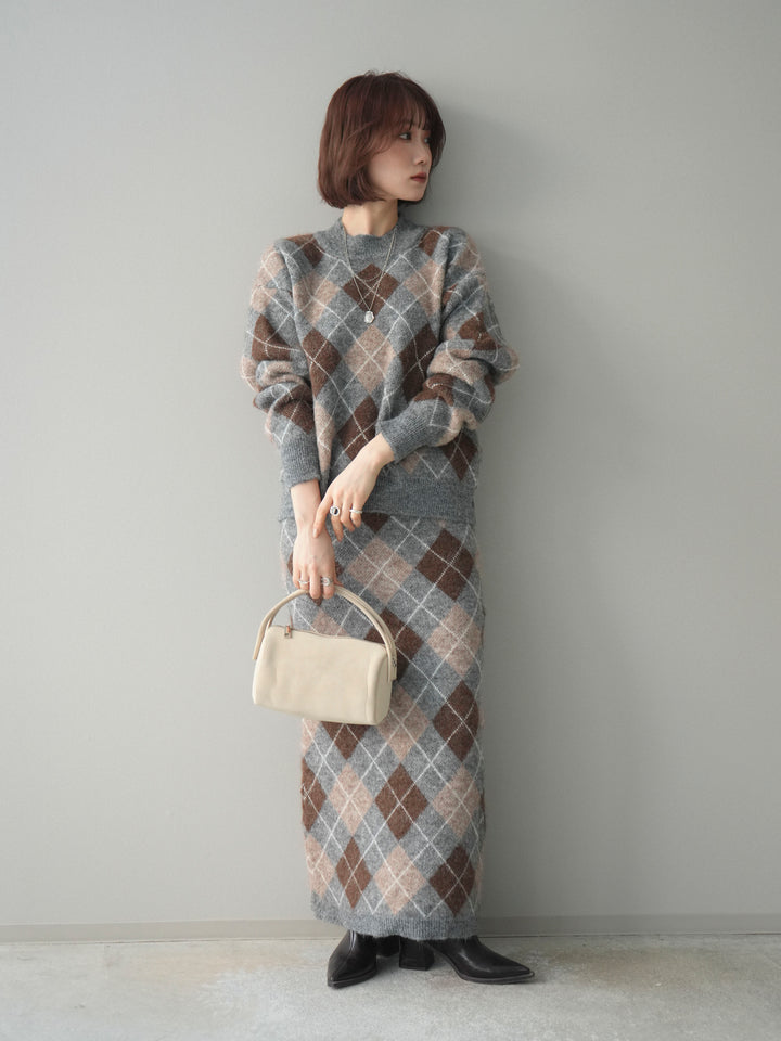 [SET]アーガイルニットプルオーバー&ロングスカートSET UP+選べるアクセセット(2set)