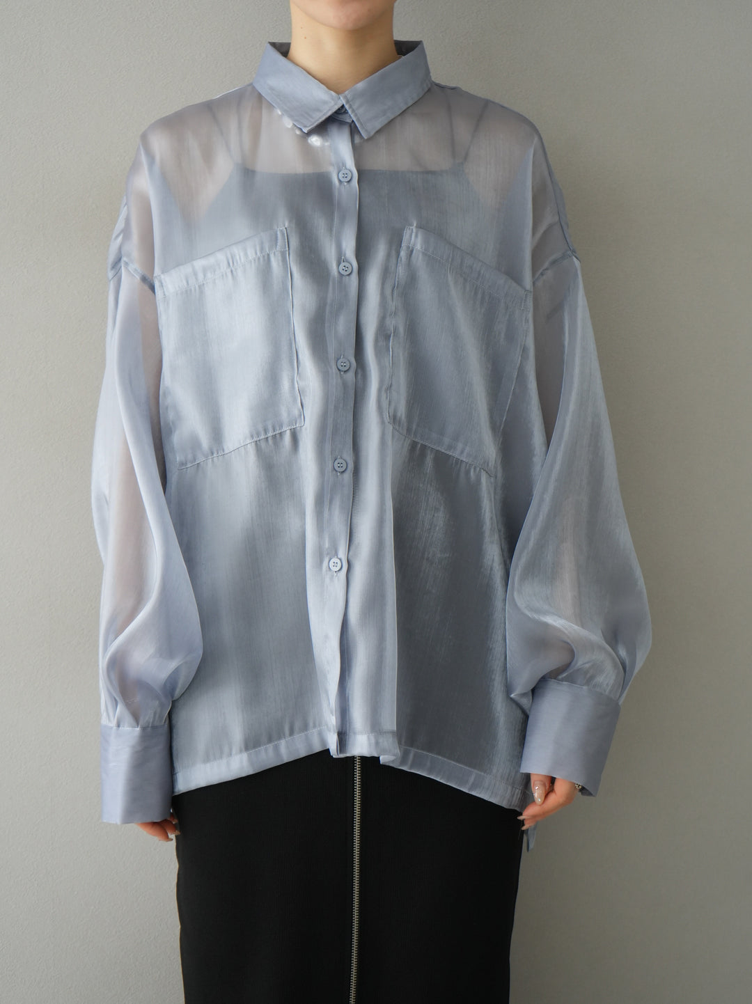 [Pre-order] Organza pocket design shirt/gray