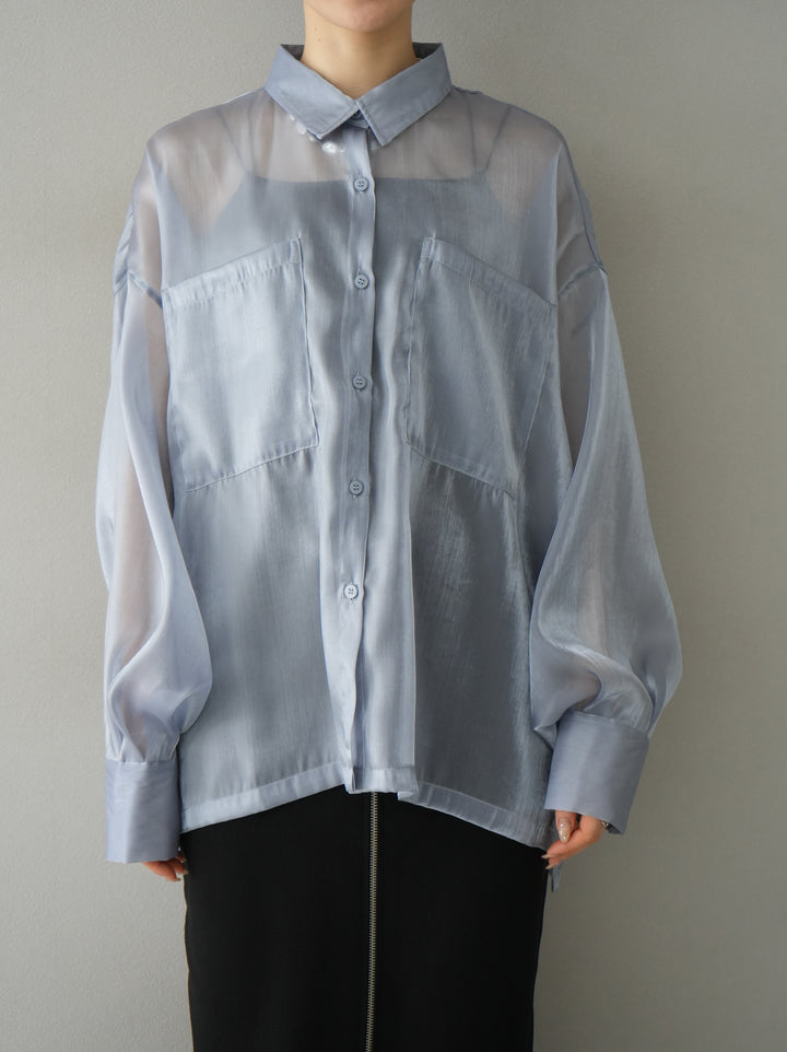 [預訂] 透明紗口袋設計襯衫/灰色