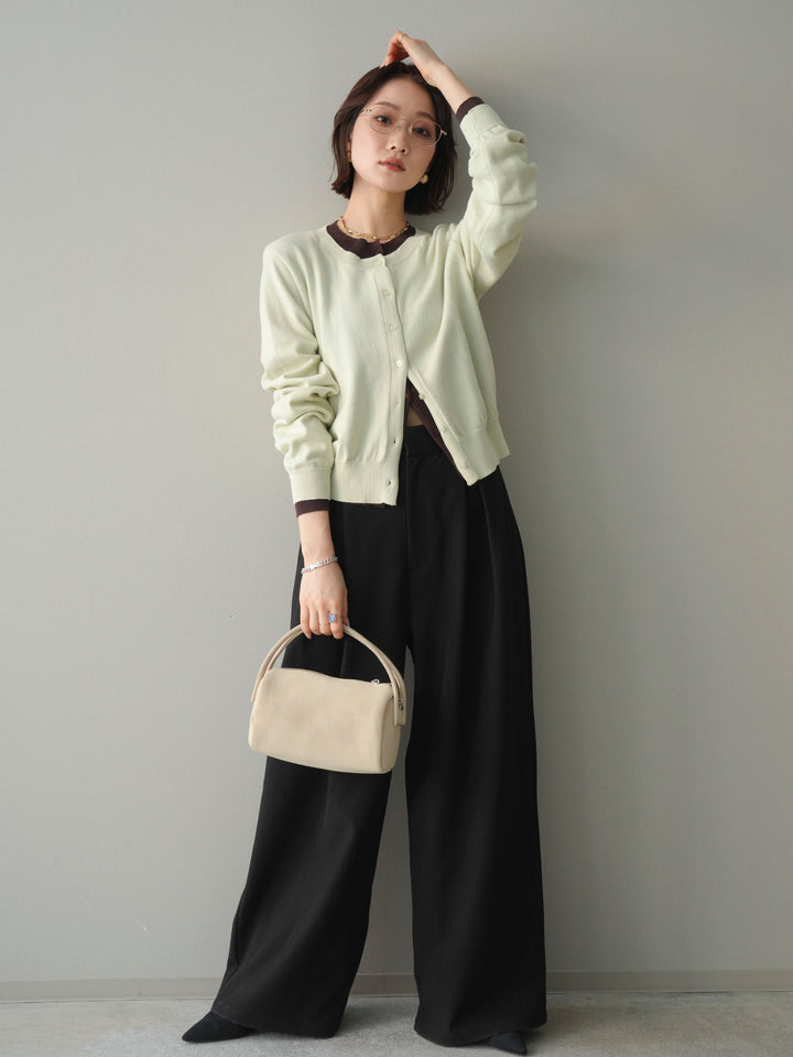 [予約]サテンベルトタックワイドパンツ/black