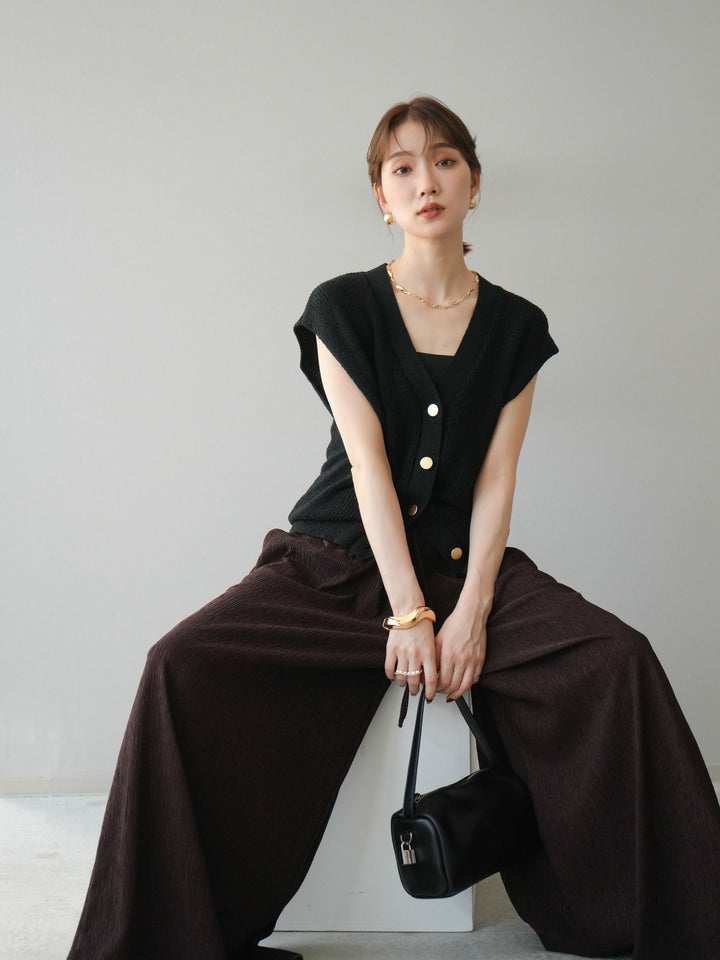 [予約]ゴールドボタンVネックニットカーディガン/ブラック