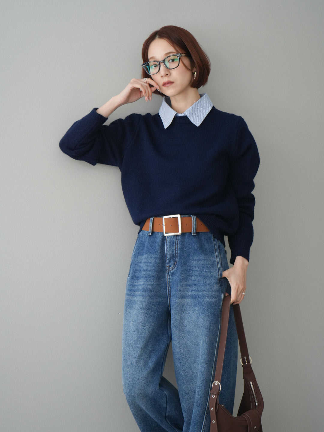 [予約]2WAY襟ニットプルオーバー/navy