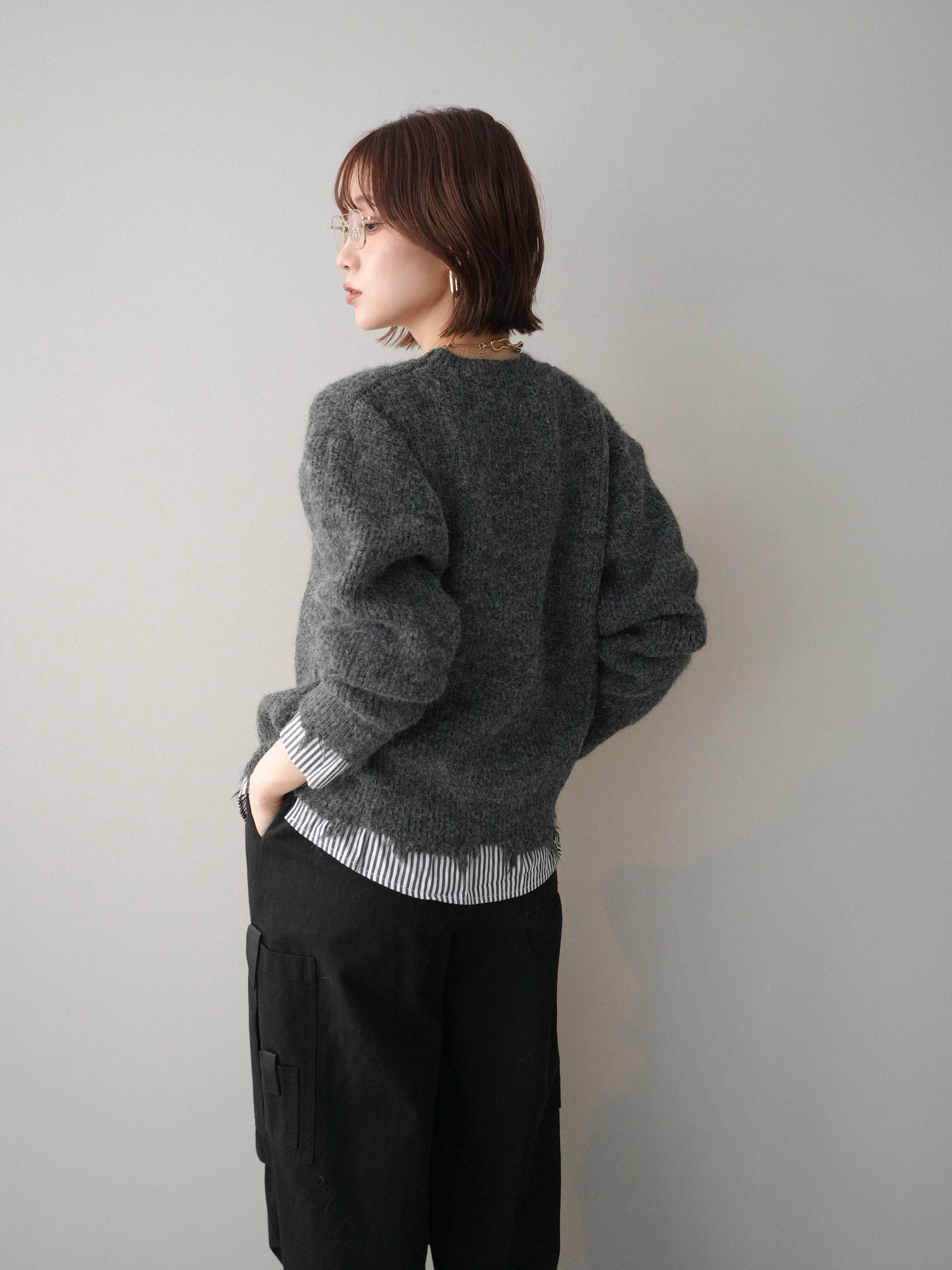 予約]裾シャツレイヤードダメージニットプルオーバー/darkgrey – Lumier