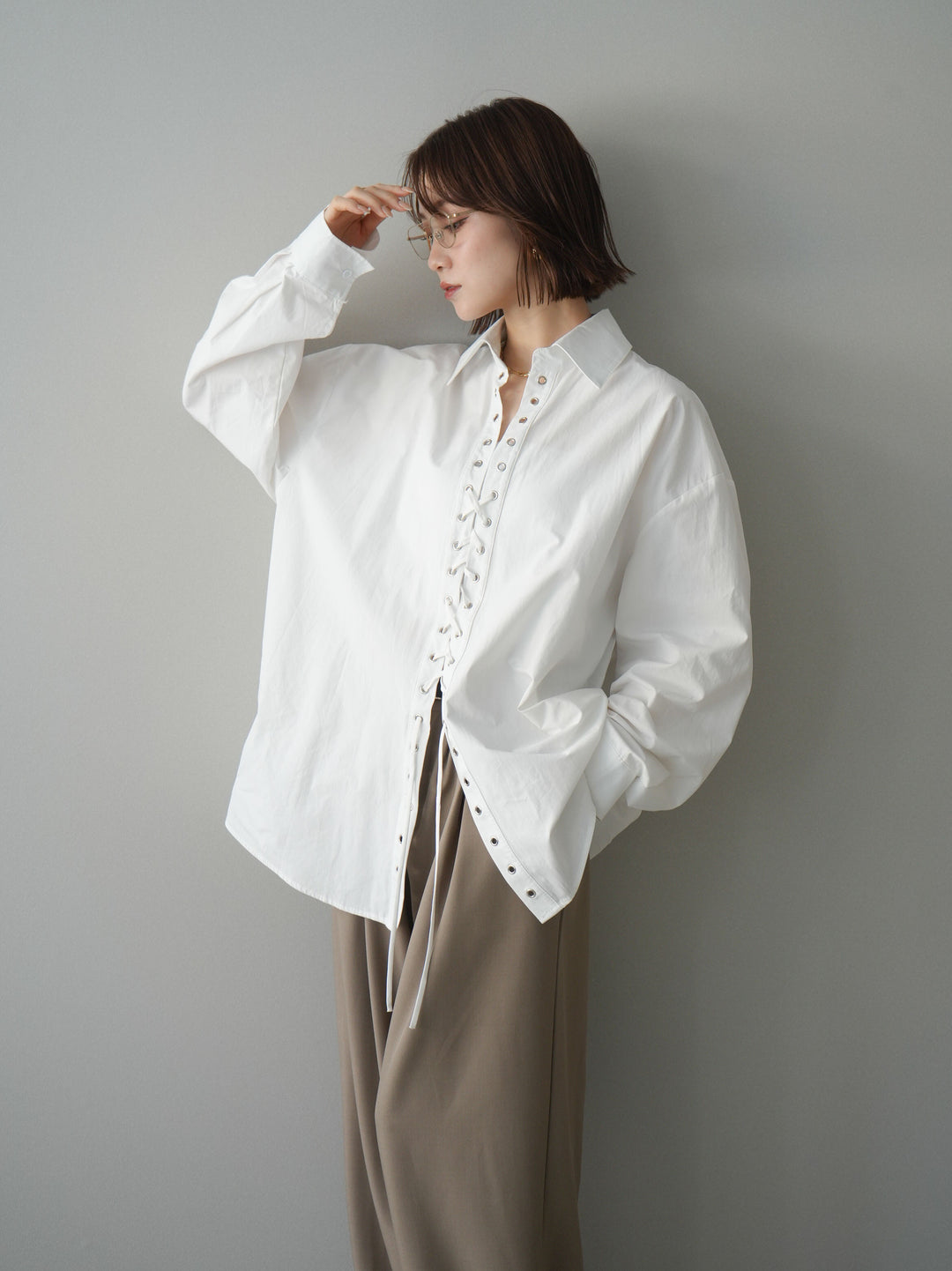 [SET]レースアップブロードシャツ+レースアップブロードシャツ(2set)