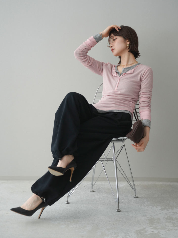 [予約]シアーリブヘンリーネックロンT/pink