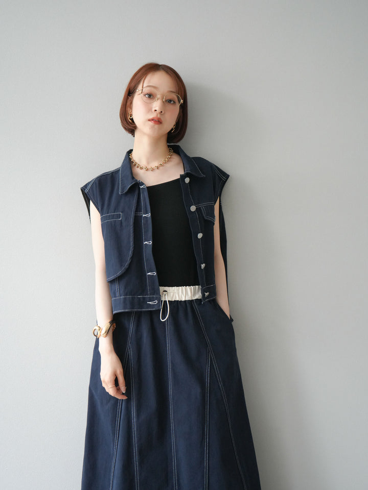 [SET]ステッチコットンツイルベスト＆スカートSET UP(2set)