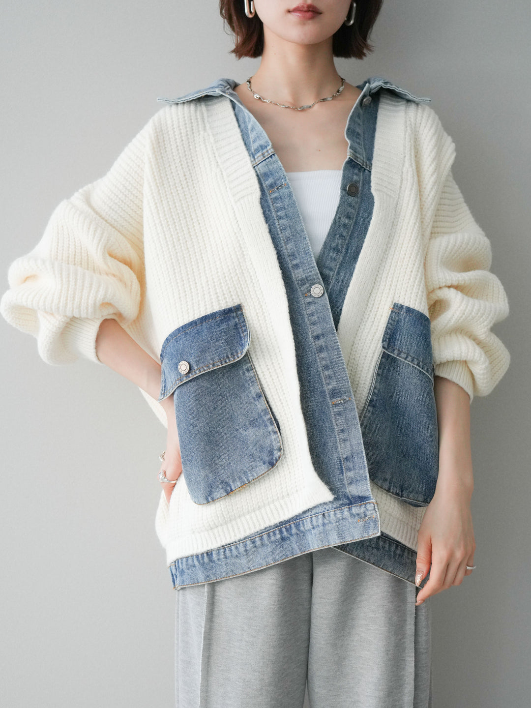 [予約]デニムドッキングオーバーニットジャケット/offwhite