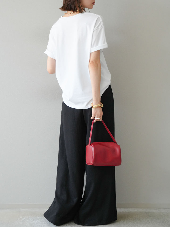 [予約]ロープデザインベルトリネンタッチワイドパンツ/ブラック