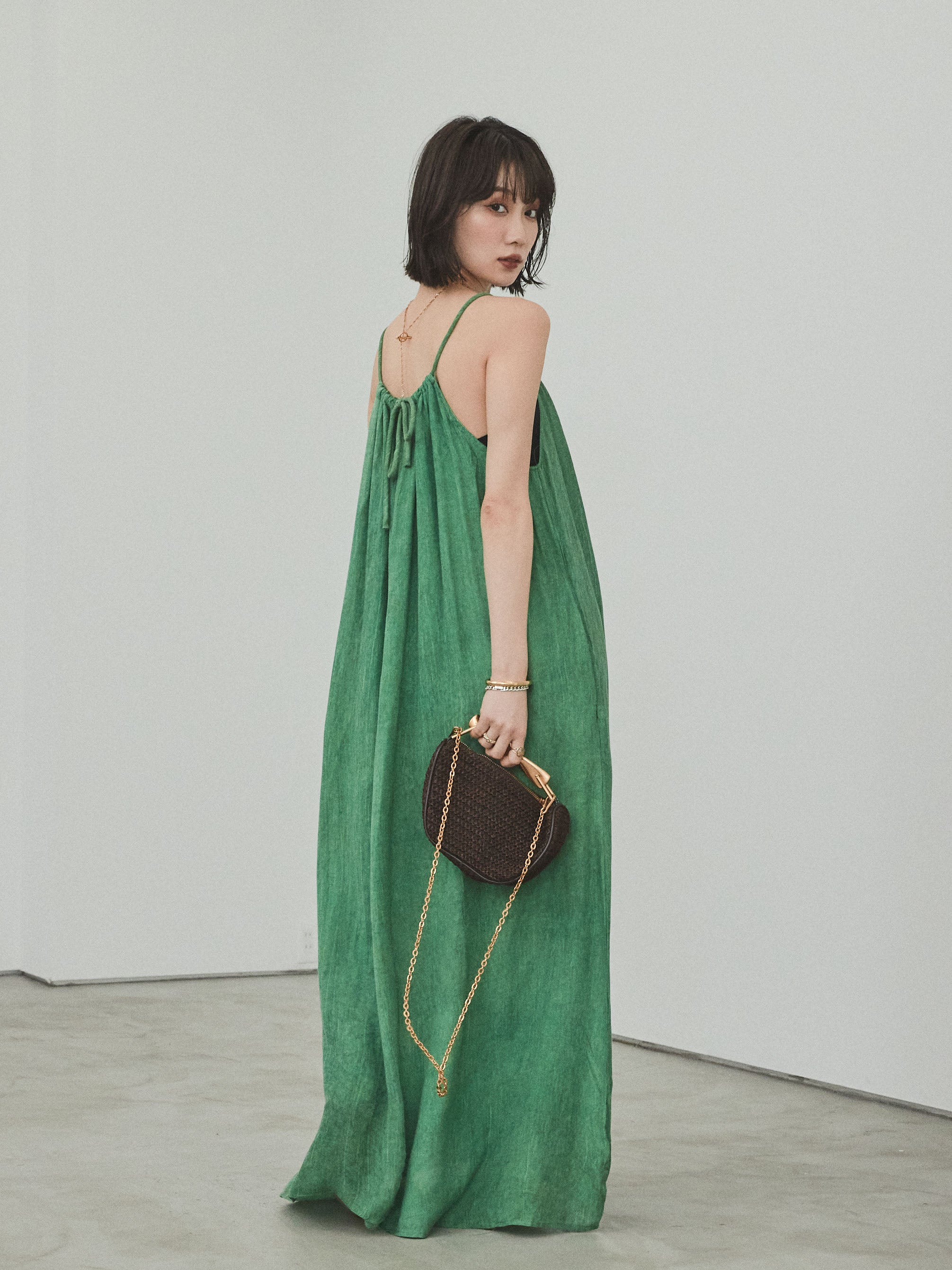 予約]ムラ染めキャミワンピース/グリーン – Lumier