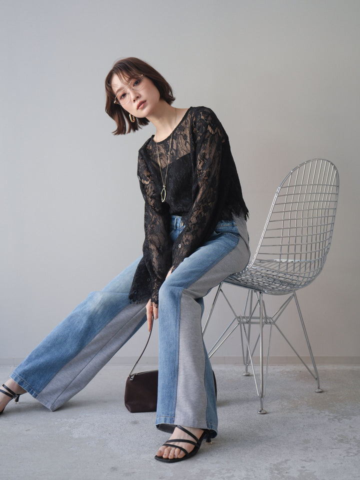 [SET]2WAYスリーブレーストップス+選べるアクセセット(2set)