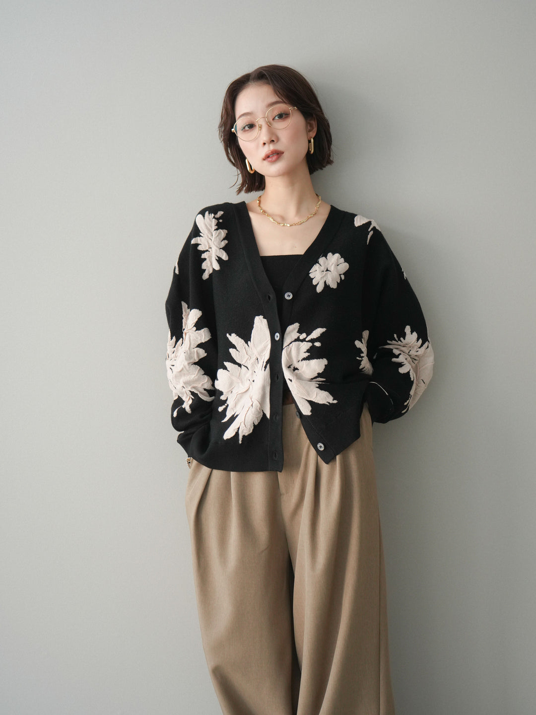 [SET]フラワージャガードニットカーディガン+フラワージャガードニットカーディガン(2set)