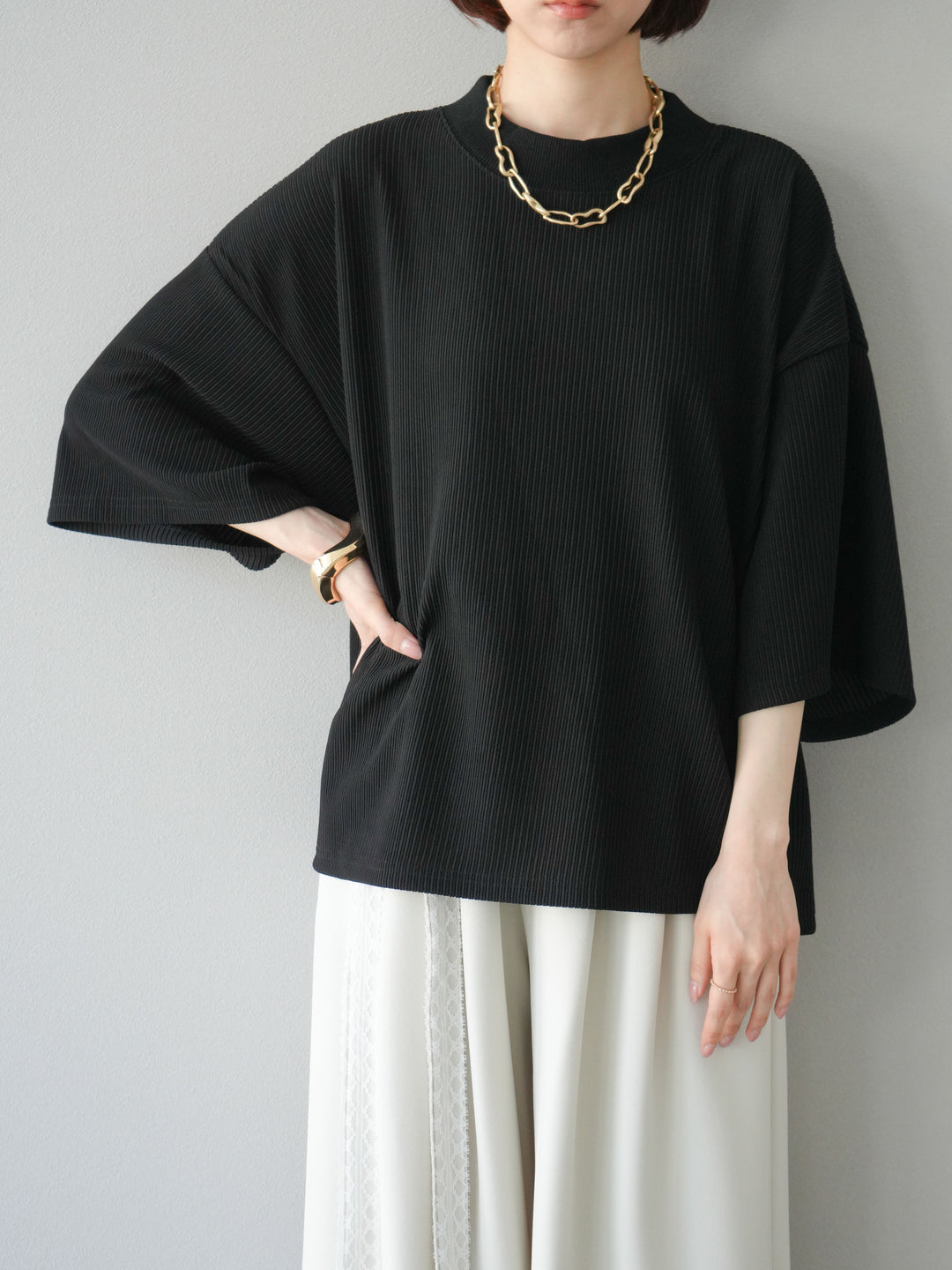 [預訂] 立領羅紋套頭衫/黑色