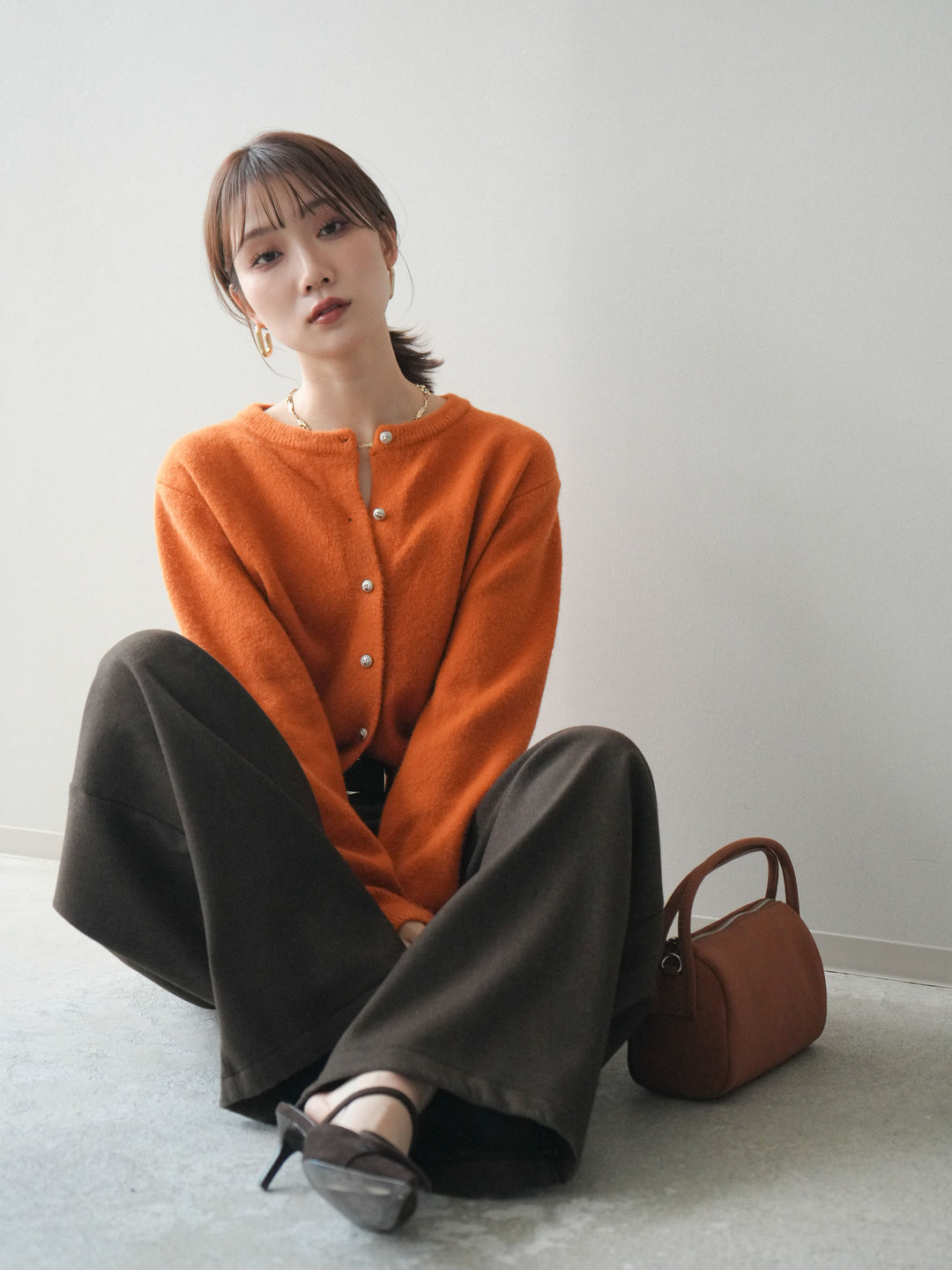 [予約]アンティークボタンニットカーディガン/orange