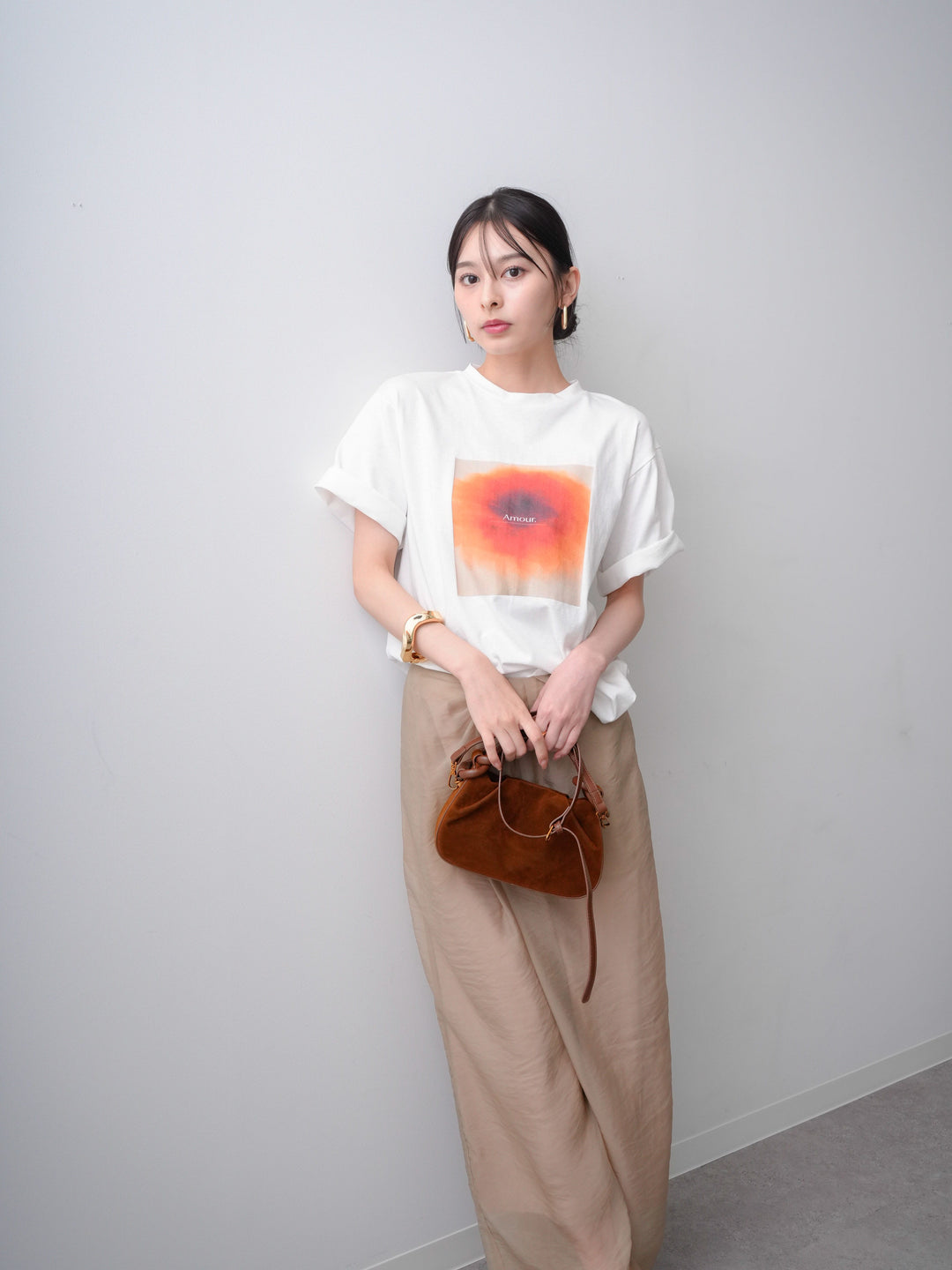 [SET]ニュアンスフローラルフォトTEE+シアーレイヤードフロントタックイージパンツ(2set)