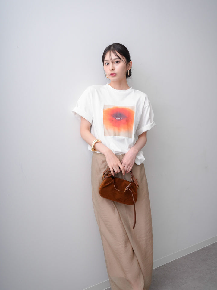 [SET]ニュアンスフローラルフォトTEE+シアーレイヤードフロントタックイージパンツ(2set)