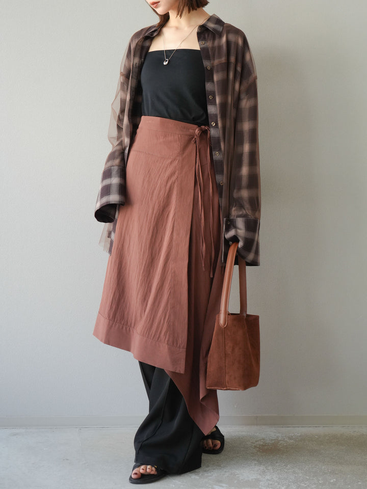 [予約]アシンメトリーレイヤードスカート/ブラウン