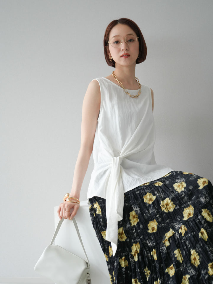 [SET]フロント巻きノースリーブブラウス+フラワーワッシャーロングスカート(2set)